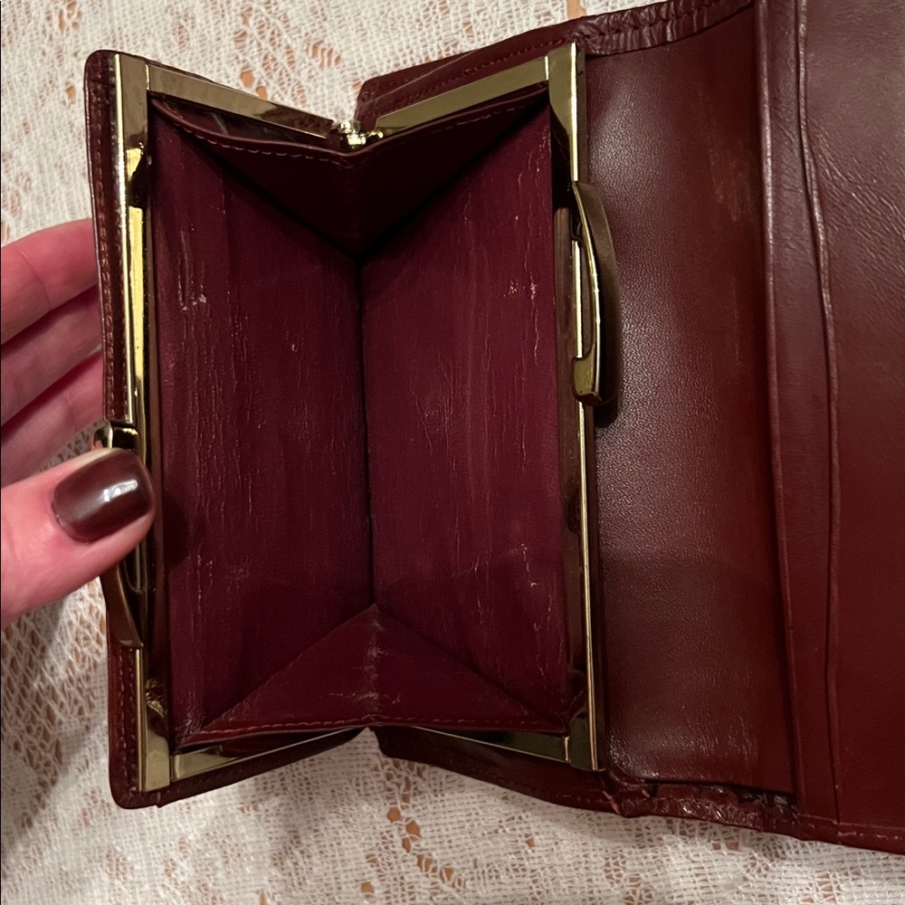 VINTAGE CARTIER kiss lock Burgundy Bordeaux Leather Clutch wallet leather - Picture 9 of 16